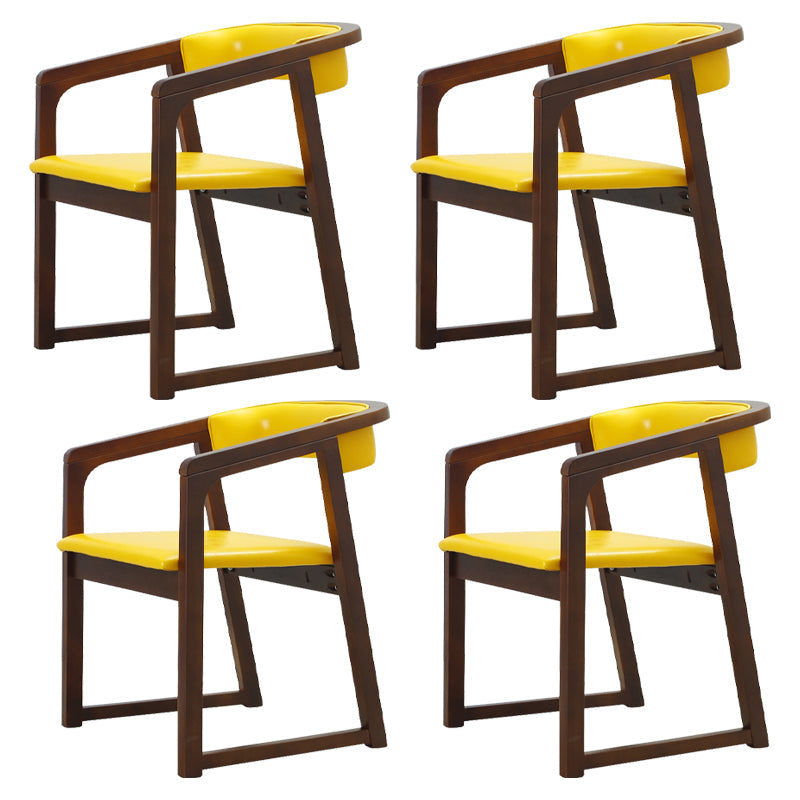 Modern Wood Indoor-Outdoor Chair with Arm Home Open Back Dining Side Chair Yellow 4 Piece Set Walnut Clearhalo ' kitchen&dining_furn' 'Dining Chairs' 'Dining Tables & Seating' 'dining_chair' 'furn' 'furn_dining_chair' 'Furniture' 'furniture_dining_chair' 'Kitchen & Dining Furniture' 'kitchen' 3698231