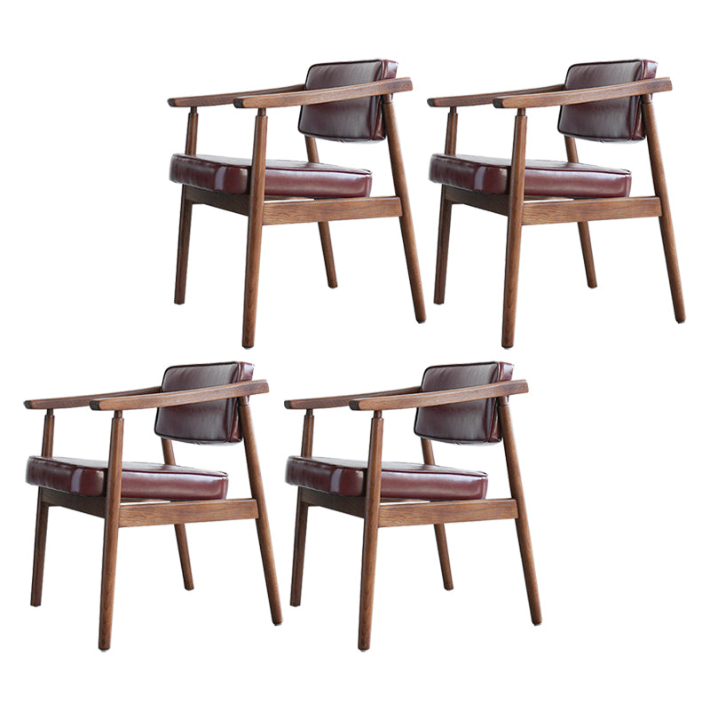 Scandinavian Style Wood Dining Chairs Home Open Back Dining Side Chair with Arm Red 4 Piece Set Walnut Clearhalo ' kitchen&dining_furn' 'Dining Chairs' 'Dining Tables & Seating' 'dining_chair' 'furn' 'furn_dining_chair' 'Furniture' 'furniture_dining_chair' 'Kitchen & Dining Furniture' 'kitchen' 3702033