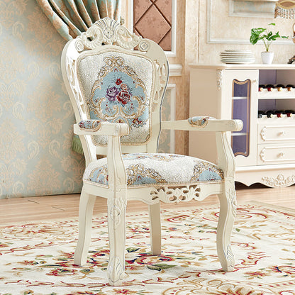 European Style Birch Cotton Arm Chair Light Color Solid Back Dining Chair with White Legs Blue-White 1 Piece Clearhalo ' kitchen&dining_furn' 'Dining Chairs' 'Dining Tables & Seating' 'dining_chair' 'furn' 'furn_dining_chair' 'Furniture' 'furniture_dining_chair' 'Kitchen & Dining Furniture' 'kitchen' 3702078