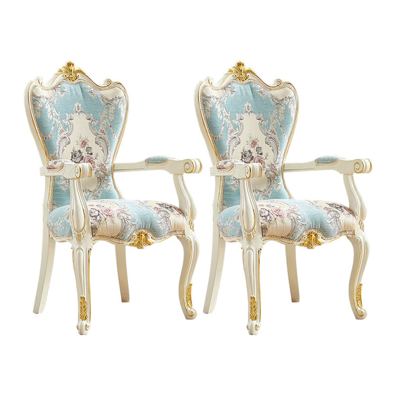 European Style Birch Cotton Arm Chair Light Color Solid Back Dining Chair with White Legs Blue-Brown 2 Piece Set Clearhalo ' kitchen&dining_furn' 'Dining Chairs' 'Dining Tables & Seating' 'dining_chair' 'furn' 'furn_dining_chair' 'Furniture' 'furniture_dining_chair' 'Kitchen & Dining Furniture' 'kitchen' 3702079