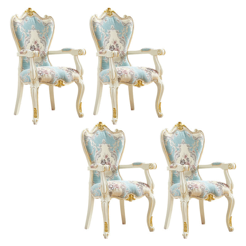 European Style Birch Cotton Arm Chair Light Color Solid Back Dining Chair with White Legs Blue-Brown 4 Piece Set Clearhalo ' kitchen&dining_furn' 'Dining Chairs' 'Dining Tables & Seating' 'dining_chair' 'furn' 'furn_dining_chair' 'Furniture' 'furniture_dining_chair' 'Kitchen & Dining Furniture' 'kitchen' 3702080