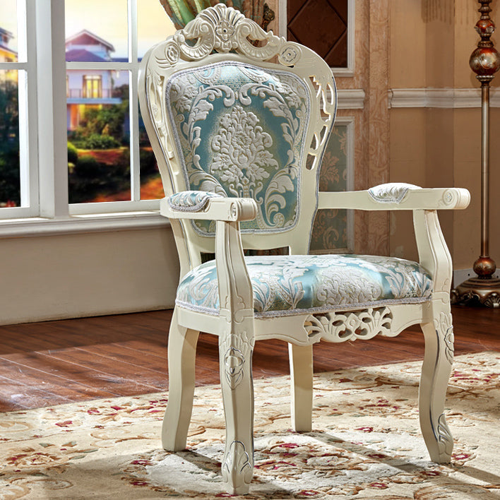 European Style Birch Cotton Arm Chair Light Color Solid Back Dining Chair with White Legs Light Blue 1 Piece Clearhalo ' kitchen&dining_furn' 'Dining Chairs' 'Dining Tables & Seating' 'dining_chair' 'furn' 'furn_dining_chair' 'Furniture' 'furniture_dining_chair' 'Kitchen & Dining Furniture' 'kitchen' 3702082