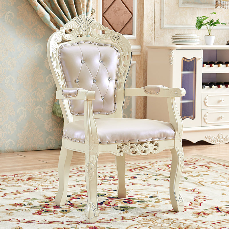 European Style Birch Cotton Arm Chair Light Color Solid Back Dining Chair with White Legs Dark Khaki 1 Piece Clearhalo ' kitchen&dining_furn' 'Dining Chairs' 'Dining Tables & Seating' 'dining_chair' 'furn' 'furn_dining_chair' 'Furniture' 'furniture_dining_chair' 'Kitchen & Dining Furniture' 'kitchen' 3702085