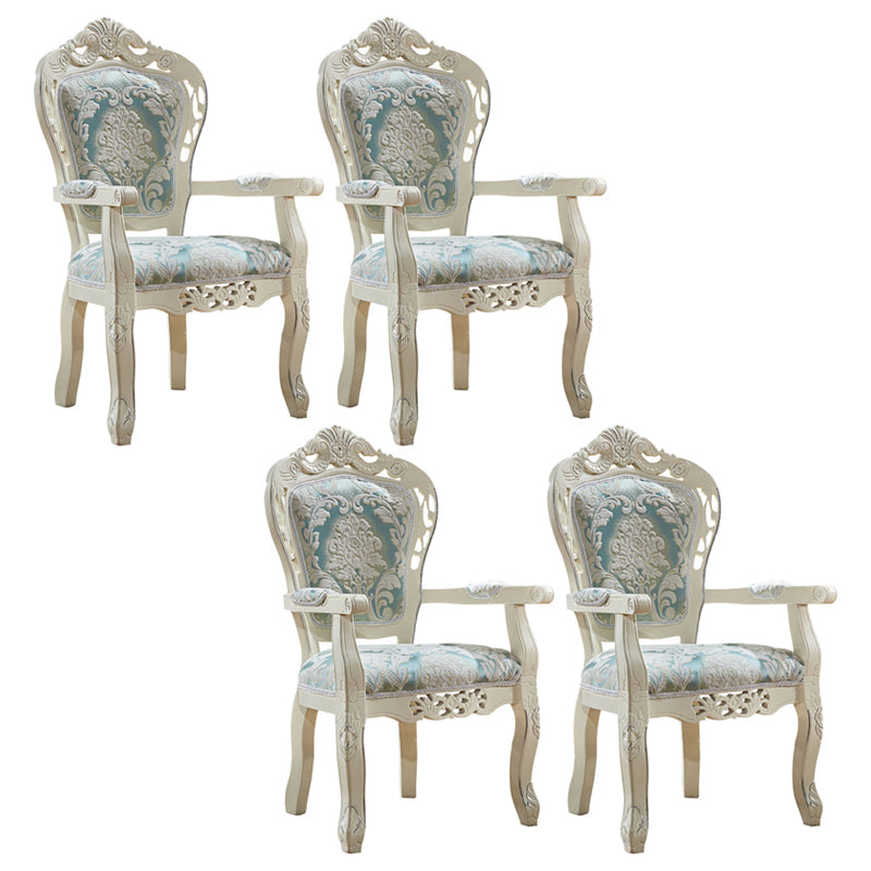 European Style Birch Cotton Arm Chair Light Color Solid Back Dining Chair with White Legs Light Blue 4 Piece Set Clearhalo ' kitchen&dining_furn' 'Dining Chairs' 'Dining Tables & Seating' 'dining_chair' 'furn' 'furn_dining_chair' 'Furniture' 'furniture_dining_chair' 'Kitchen & Dining Furniture' 'kitchen' 3702087