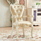 European Style Birch Cotton Arm Chair Light Color Solid Back Dining Chair with White Legs Light Khaki 1 Piece Clearhalo ' kitchen&dining_furn' 'Dining Chairs' 'Dining Tables & Seating' 'dining_chair' 'furn' 'furn_dining_chair' 'Furniture' 'furniture_dining_chair' 'Kitchen & Dining Furniture' 'kitchen' 3702089