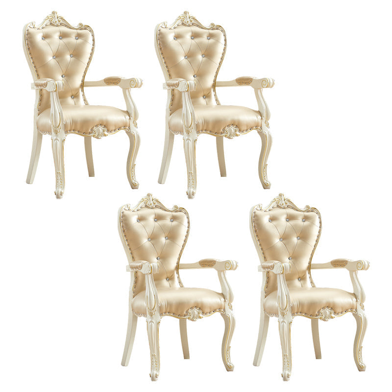 European Style Birch Cotton Arm Chair Light Color Solid Back Dining Chair with White Legs Light Khaki 4 Piece Set Clearhalo ' kitchen&dining_furn' 'Dining Chairs' 'Dining Tables & Seating' 'dining_chair' 'furn' 'furn_dining_chair' 'Furniture' 'furniture_dining_chair' 'Kitchen & Dining Furniture' 'kitchen' 3702092