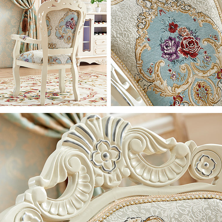 European Style Birch Cotton Arm Chair Light Color Solid Back Dining Chair with White Legs Clearhalo ' kitchen&dining_furn' 'Dining Chairs' 'Dining Tables & Seating' 'dining_chair' 'furn' 'furn_dining_chair' 'Furniture' 'furniture_dining_chair' 'Kitchen & Dining Furniture' 'kitchen' 3702094