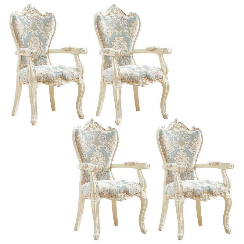 European Style Birch Cotton Arm Chair Light Color Solid Back Dining Chair with White Legs Dark Blue 4 Piece Set Clearhalo ' kitchen&dining_furn' 'Dining Chairs' 'Dining Tables & Seating' 'dining_chair' 'furn' 'furn_dining_chair' 'Furniture' 'furniture_dining_chair' 'Kitchen & Dining Furniture' 'kitchen' 3702105