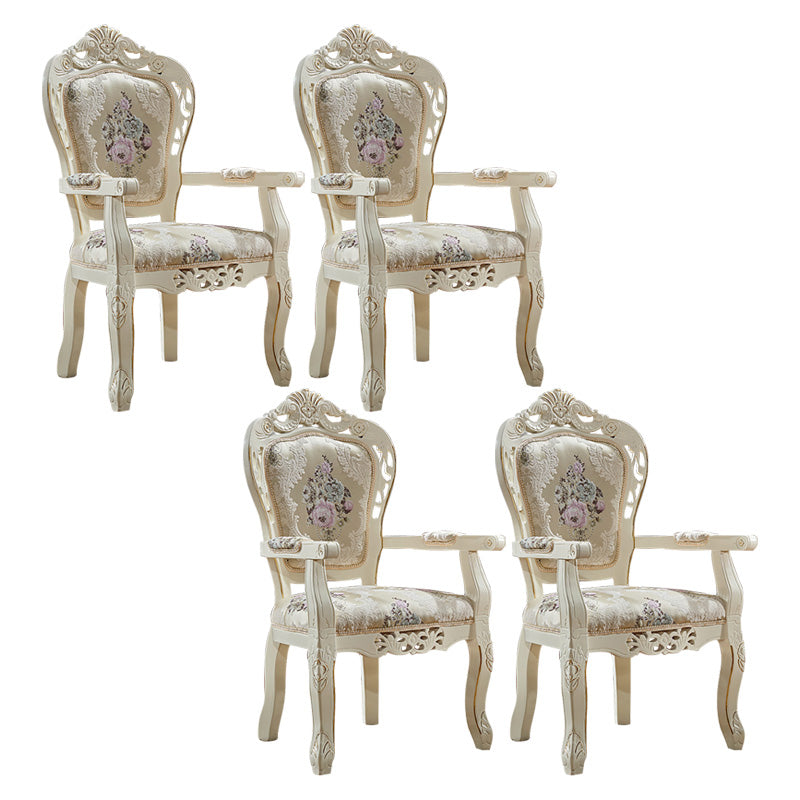 European Style Birch Cotton Arm Chair Light Color Solid Back Dining Chair with White Legs Off-White 4 Piece Set Clearhalo ' kitchen&dining_furn' 'Dining Chairs' 'Dining Tables & Seating' 'dining_chair' 'furn' 'furn_dining_chair' 'Furniture' 'furniture_dining_chair' 'Kitchen & Dining Furniture' 'kitchen' 3702111