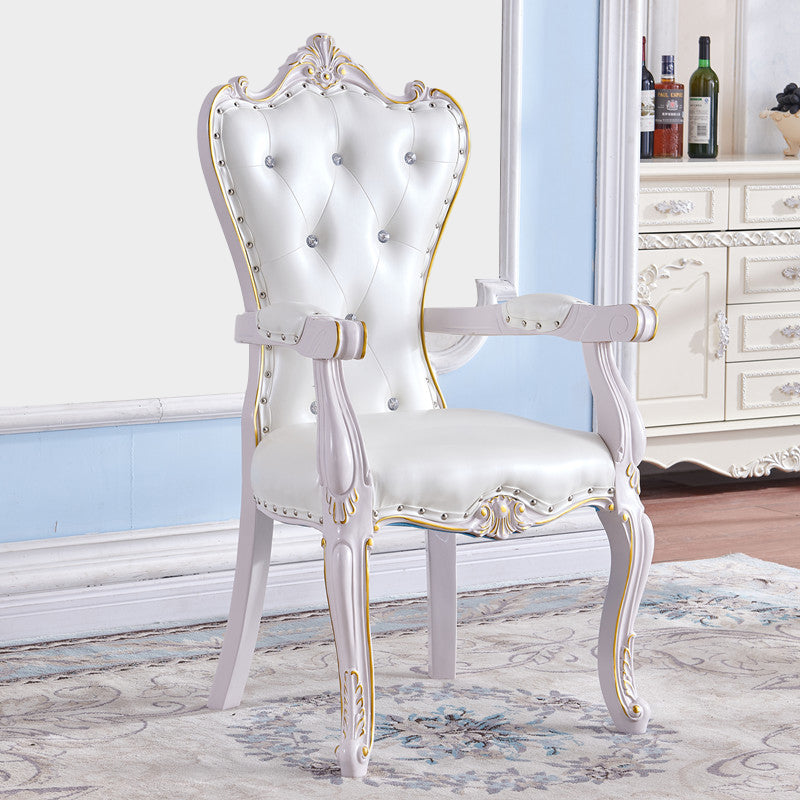 European Style Birch Solid Back Arm Chair Leather Dining Chair with White Legs White 1 Piece Clearhalo ' kitchen&dining_furn' 'Dining Chairs' 'Dining Tables & Seating' 'dining_chair' 'furn' 'furn_dining_chair' 'Furniture' 'furniture_dining_chair' 'Kitchen & Dining Furniture' 'kitchen' 3702135