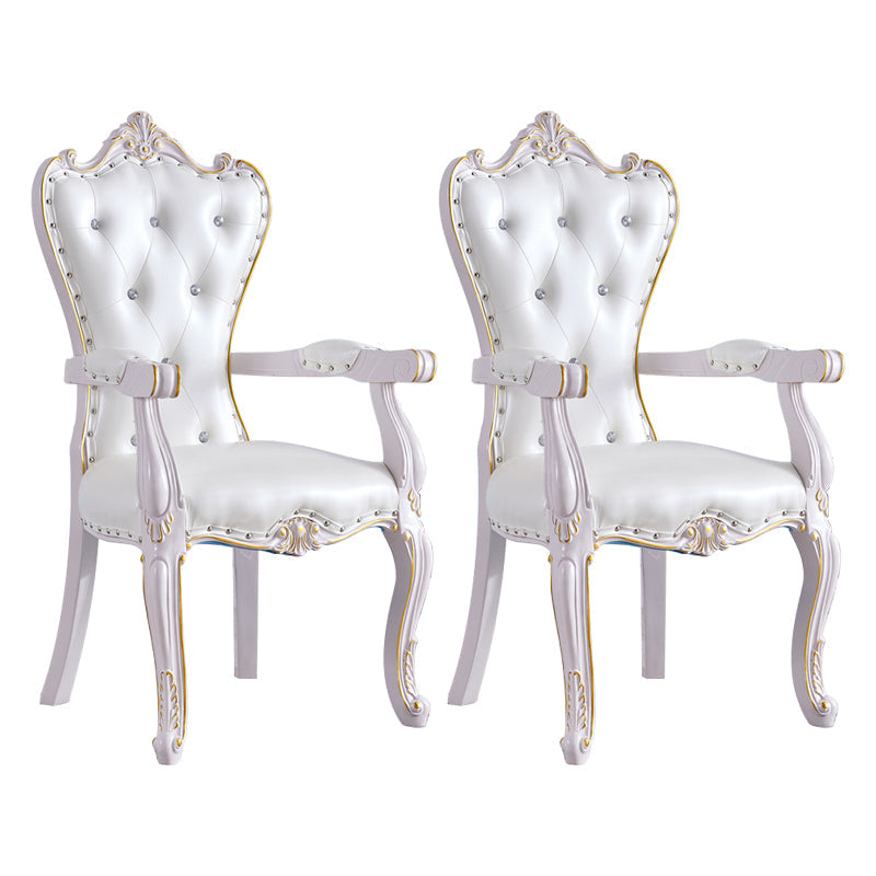 European Style Birch Solid Back Arm Chair Leather Dining Chair with White Legs White 2 Piece Set Clearhalo ' kitchen&dining_furn' 'Dining Chairs' 'Dining Tables & Seating' 'dining_chair' 'furn' 'furn_dining_chair' 'Furniture' 'furniture_dining_chair' 'Kitchen & Dining Furniture' 'kitchen' 3702137