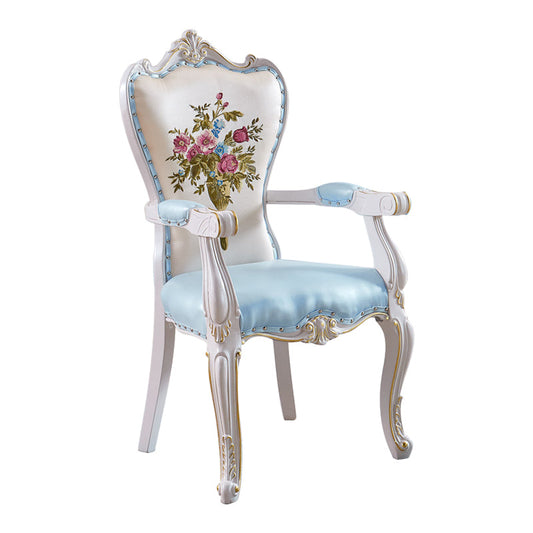 European Style Birch Solid Back Arm Chair Leather Dining Chair with White Legs Clearhalo ' kitchen&dining_furn' 'Dining Chairs' 'Dining Tables & Seating' 'dining_chair' 'furn' 'furn_dining_chair' 'Furniture' 'furniture_dining_chair' 'Kitchen & Dining Furniture' 'kitchen' 3702138