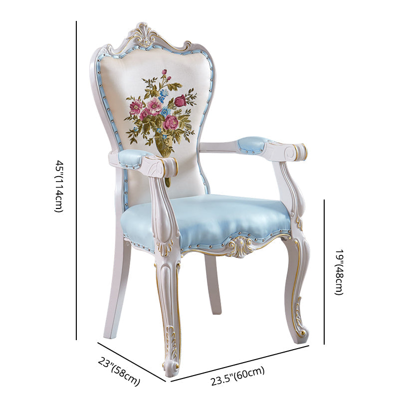 European Style Birch Solid Back Arm Chair Leather Dining Chair with White Legs Clearhalo ' kitchen&dining_furn' 'Dining Chairs' 'Dining Tables & Seating' 'dining_chair' 'furn' 'furn_dining_chair' 'Furniture' 'furniture_dining_chair' 'Kitchen & Dining Furniture' 'kitchen' 3702139
