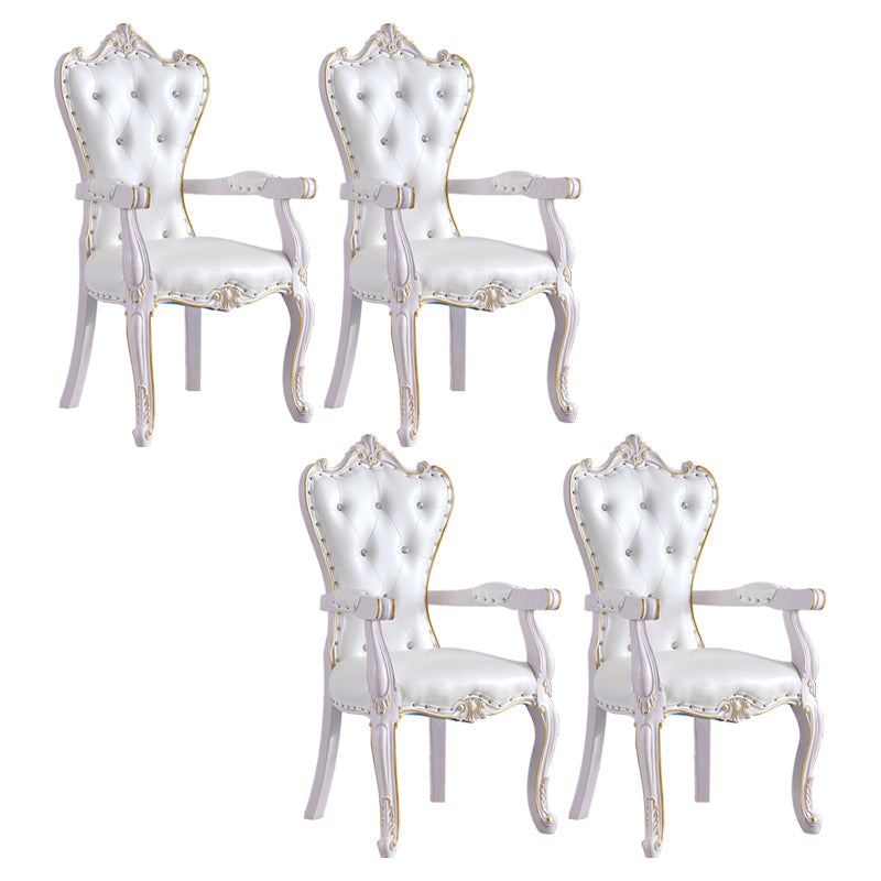 European Style Birch Solid Back Arm Chair Leather Dining Chair with White Legs White 4 Piece Set Clearhalo ' kitchen&dining_furn' 'Dining Chairs' 'Dining Tables & Seating' 'dining_chair' 'furn' 'furn_dining_chair' 'Furniture' 'furniture_dining_chair' 'Kitchen & Dining Furniture' 'kitchen' 3702140