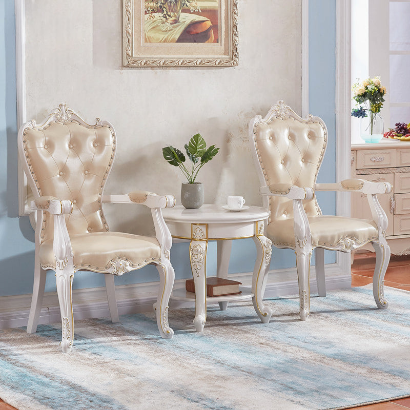 European Style Birch Solid Back Arm Chair Leather Dining Chair with White Legs Clearhalo ' kitchen&dining_furn' 'Dining Chairs' 'Dining Tables & Seating' 'dining_chair' 'furn' 'furn_dining_chair' 'Furniture' 'furniture_dining_chair' 'Kitchen & Dining Furniture' 'kitchen' 3702141