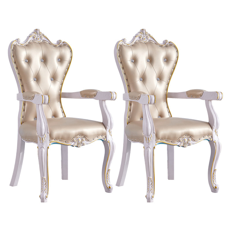 European Style Birch Solid Back Arm Chair Leather Dining Chair with White Legs Champagne 2 Piece Set Clearhalo ' kitchen&dining_furn' 'Dining Chairs' 'Dining Tables & Seating' 'dining_chair' 'furn' 'furn_dining_chair' 'Furniture' 'furniture_dining_chair' 'Kitchen & Dining Furniture' 'kitchen' 3702143
