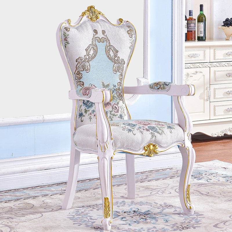 European Style Birch Solid Back Arm Chair Leather Dining Chair with White Legs Gloss White 1 Piece Clearhalo ' kitchen&dining_furn' 'Dining Chairs' 'Dining Tables & Seating' 'dining_chair' 'furn' 'furn_dining_chair' 'Furniture' 'furniture_dining_chair' 'Kitchen & Dining Furniture' 'kitchen' 3702145