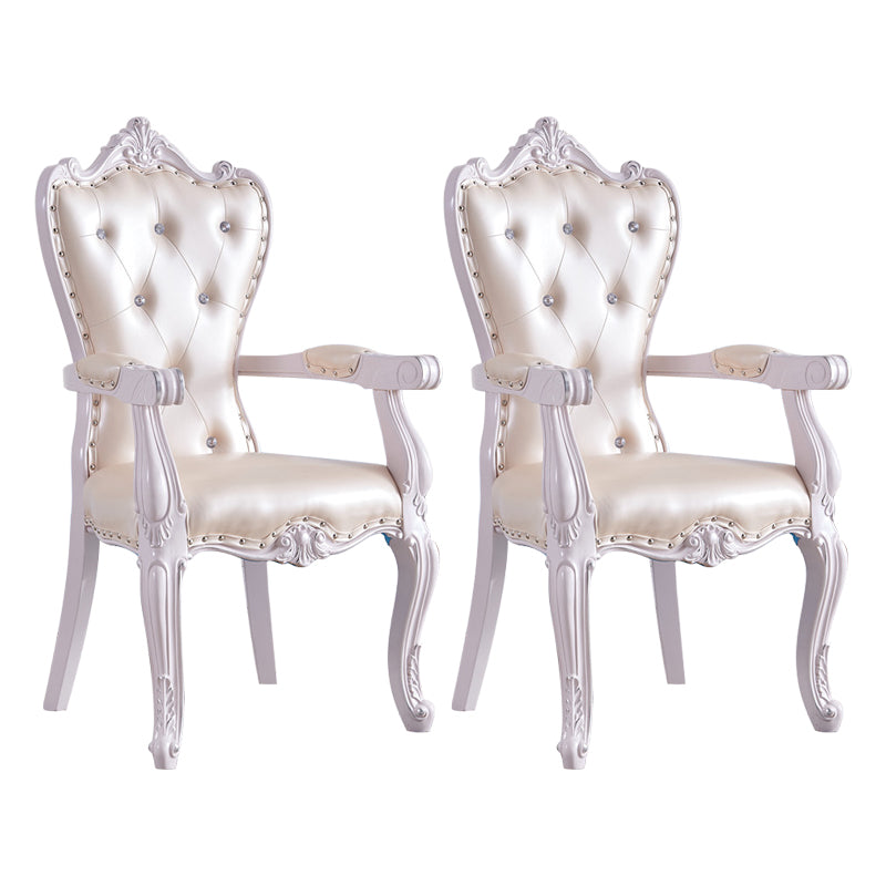 European Style Birch Solid Back Arm Chair Leather Dining Chair with White Legs Apricot 2 Piece Set Clearhalo ' kitchen&dining_furn' 'Dining Chairs' 'Dining Tables & Seating' 'dining_chair' 'furn' 'furn_dining_chair' 'Furniture' 'furniture_dining_chair' 'Kitchen & Dining Furniture' 'kitchen' 3702149