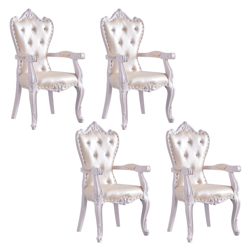 European Style Birch Solid Back Arm Chair Leather Dining Chair with White Legs Apricot 4 Piece Set Clearhalo ' kitchen&dining_furn' 'Dining Chairs' 'Dining Tables & Seating' 'dining_chair' 'furn' 'furn_dining_chair' 'Furniture' 'furniture_dining_chair' 'Kitchen & Dining Furniture' 'kitchen' 3702150