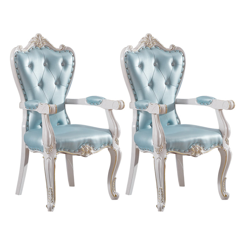 European Style Birch Solid Back Arm Chair Leather Dining Chair with White Legs Blue 2 Piece Set Clearhalo ' kitchen&dining_furn' 'Dining Chairs' 'Dining Tables & Seating' 'dining_chair' 'furn' 'furn_dining_chair' 'Furniture' 'furniture_dining_chair' 'Kitchen & Dining Furniture' 'kitchen' 3702152