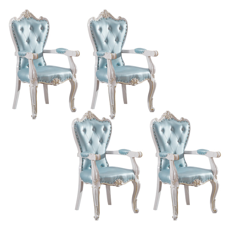 European Style Birch Solid Back Arm Chair Leather Dining Chair with White Legs Blue 4 Piece Set Clearhalo ' kitchen&dining_furn' 'Dining Chairs' 'Dining Tables & Seating' 'dining_chair' 'furn' 'furn_dining_chair' 'Furniture' 'furniture_dining_chair' 'Kitchen & Dining Furniture' 'kitchen' 3702153
