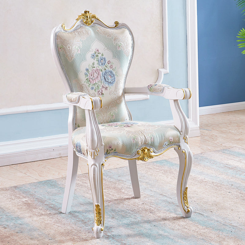 European Style Birch Solid Back Arm Chair Leather Dining Chair with White Legs Light Green 1 Piece Clearhalo ' kitchen&dining_furn' 'Dining Chairs' 'Dining Tables & Seating' 'dining_chair' 'furn' 'furn_dining_chair' 'Furniture' 'furniture_dining_chair' 'Kitchen & Dining Furniture' 'kitchen' 3702154