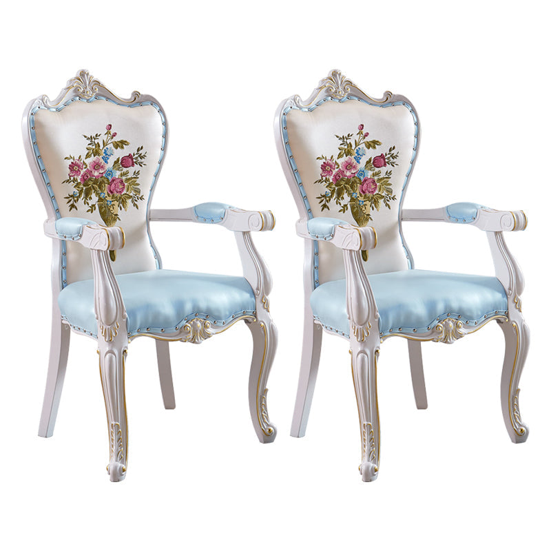 European Style Birch Solid Back Arm Chair Leather Dining Chair with White Legs Lake Blue 2 Piece Set Clearhalo ' kitchen&dining_furn' 'Dining Chairs' 'Dining Tables & Seating' 'dining_chair' 'furn' 'furn_dining_chair' 'Furniture' 'furniture_dining_chair' 'Kitchen & Dining Furniture' 'kitchen' 3702157