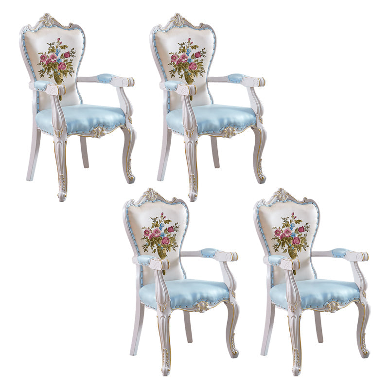 European Style Birch Solid Back Arm Chair Leather Dining Chair with White Legs Lake Blue 4 Piece Set Clearhalo ' kitchen&dining_furn' 'Dining Chairs' 'Dining Tables & Seating' 'dining_chair' 'furn' 'furn_dining_chair' 'Furniture' 'furniture_dining_chair' 'Kitchen & Dining Furniture' 'kitchen' 3702158