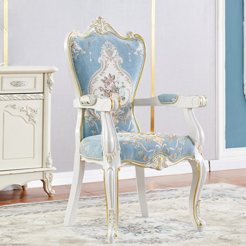 European Style Birch Solid Back Arm Chair Leather Dining Chair with White Legs Sky Blue 1 Piece Clearhalo ' kitchen&dining_furn' 'Dining Chairs' 'Dining Tables & Seating' 'dining_chair' 'furn' 'furn_dining_chair' 'Furniture' 'furniture_dining_chair' 'Kitchen & Dining Furniture' 'kitchen' 3702162