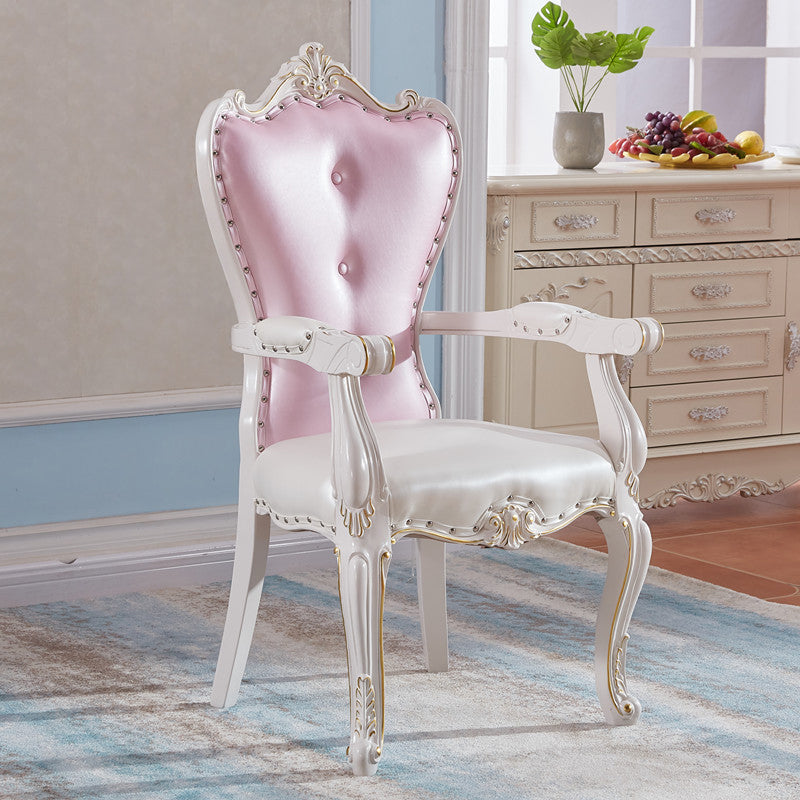 European Style Birch Solid Back Arm Chair Leather Dining Chair with White Legs Rose Bloom 1 Piece Clearhalo ' kitchen&dining_furn' 'Dining Chairs' 'Dining Tables & Seating' 'dining_chair' 'furn' 'furn_dining_chair' 'Furniture' 'furniture_dining_chair' 'Kitchen & Dining Furniture' 'kitchen' 3702168