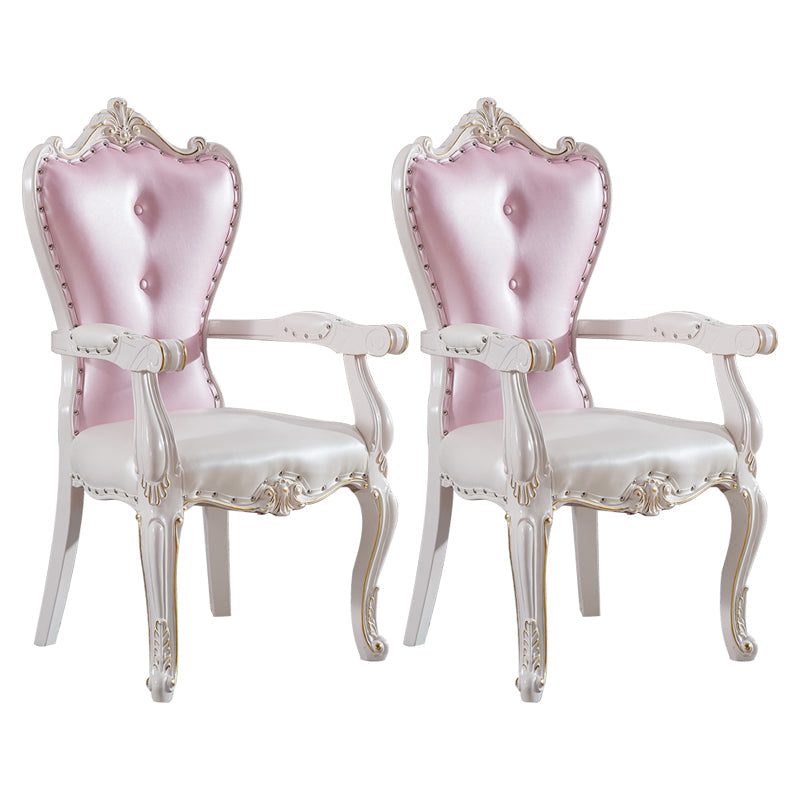 European Style Birch Solid Back Arm Chair Leather Dining Chair with White Legs Rose Bloom 2 Piece Set Clearhalo ' kitchen&dining_furn' 'Dining Chairs' 'Dining Tables & Seating' 'dining_chair' 'furn' 'furn_dining_chair' 'Furniture' 'furniture_dining_chair' 'Kitchen & Dining Furniture' 'kitchen' 3702169