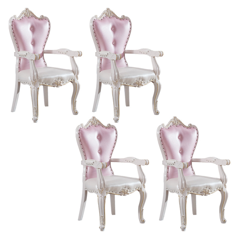 European Style Birch Solid Back Arm Chair Leather Dining Chair with White Legs Rose Bloom 4 Piece Set Clearhalo ' kitchen&dining_furn' 'Dining Chairs' 'Dining Tables & Seating' 'dining_chair' 'furn' 'furn_dining_chair' 'Furniture' 'furniture_dining_chair' 'Kitchen & Dining Furniture' 'kitchen' 3702170
