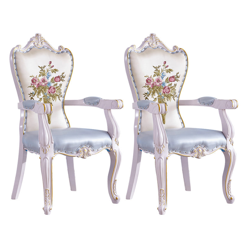 European Style Birch Solid Back Arm Chair Leather Dining Chair with White Legs Light Blue 2 Piece Set Clearhalo ' kitchen&dining_furn' 'Dining Chairs' 'Dining Tables & Seating' 'dining_chair' 'furn' 'furn_dining_chair' 'Furniture' 'furniture_dining_chair' 'Kitchen & Dining Furniture' 'kitchen' 3702172