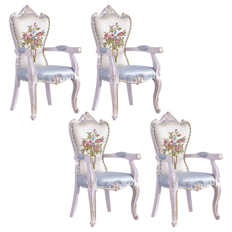 European Style Birch Solid Back Arm Chair Leather Dining Chair with White Legs Light Blue 4 Piece Set Clearhalo ' kitchen&dining_furn' 'Dining Chairs' 'Dining Tables & Seating' 'dining_chair' 'furn' 'furn_dining_chair' 'Furniture' 'furniture_dining_chair' 'Kitchen & Dining Furniture' 'kitchen' 3702173