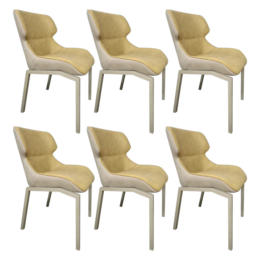 Glam Style Metal Chairs Set Solid Back Side Kitchen Dining Room Chairs Yellow 6 Piece Set Clearhalo ' kitchen&dining_furn' 'Dining Chairs' 'Dining Tables & Seating' 'dining_chair' 'furn' 'furn_dining_chair' 'Furniture' 'furniture_dining_chair' 'Kitchen & Dining Furniture' 'kitchen' 3702184
