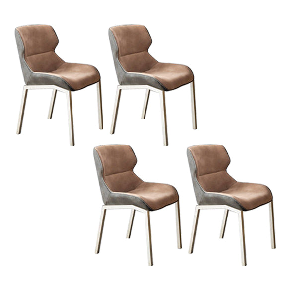 Glam Style Metal Chairs Set Solid Back Side Kitchen Dining Room Chairs Camel 4 Piece Set Clearhalo ' kitchen&dining_furn' 'Dining Chairs' 'Dining Tables & Seating' 'dining_chair' 'furn' 'furn_dining_chair' 'Furniture' 'furniture_dining_chair' 'Kitchen & Dining Furniture' 'kitchen' 3702199