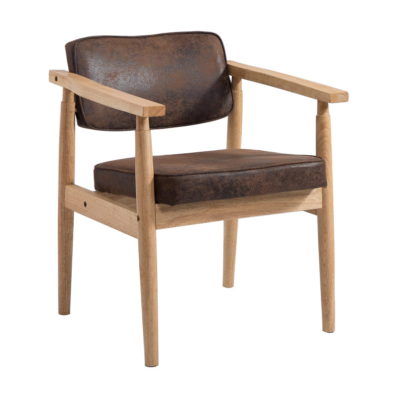 Country Style Dining Arm Chairs Open Back Leather Upholstered Armchair Dark Brown 1 Piece Natural Wood Clearhalo ' kitchen&dining_furn' 'Dining Chairs' 'Dining Tables & Seating' 'dining_chair' 'furn' 'furn_dining_chair' 'Furniture' 'furniture_dining_chair' 'Kitchen & Dining Furniture' 'kitchen' 3702202