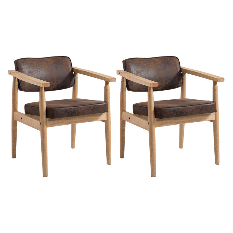Country Style Dining Arm Chairs Open Back Leather Upholstered Armchair Dark Brown 2 Piece Set Natural Wood Clearhalo ' kitchen&dining_furn' 'Dining Chairs' 'Dining Tables & Seating' 'dining_chair' 'furn' 'furn_dining_chair' 'Furniture' 'furniture_dining_chair' 'Kitchen & Dining Furniture' 'kitchen' 3702203
