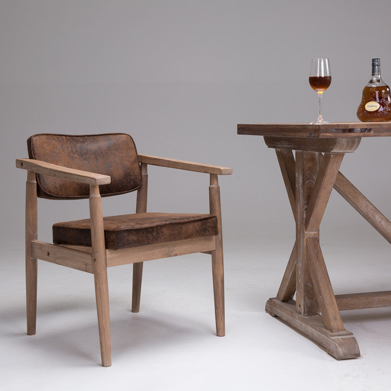 Country Style Dining Arm Chairs Open Back Leather Upholstered Armchair Dark Brown 1 Piece Walnut Clearhalo ' kitchen&dining_furn' 'Dining Chairs' 'Dining Tables & Seating' 'dining_chair' 'furn' 'furn_dining_chair' 'Furniture' 'furniture_dining_chair' 'Kitchen & Dining Furniture' 'kitchen' 3702205