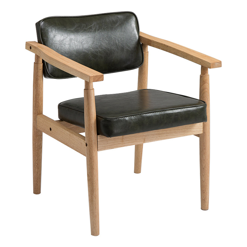 Country Style Dining Arm Chairs Open Back Leather Upholstered Armchair Blackish Green 1 Piece Natural Wood Clearhalo ' kitchen&dining_furn' 'Dining Chairs' 'Dining Tables & Seating' 'dining_chair' 'furn' 'furn_dining_chair' 'Furniture' 'furniture_dining_chair' 'Kitchen & Dining Furniture' 'kitchen' 3702208