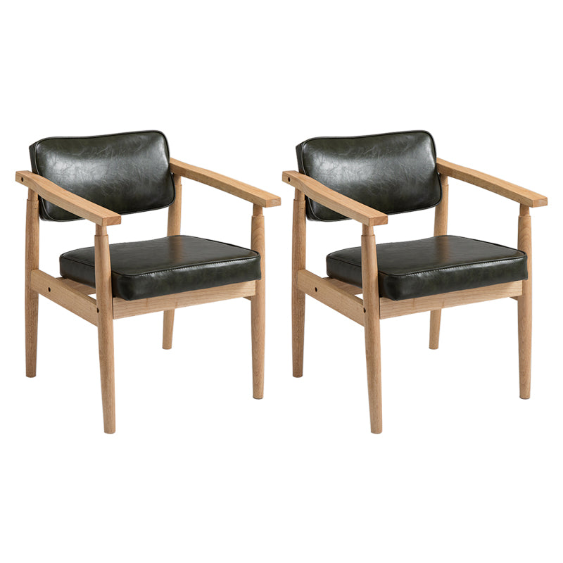 Country Style Dining Arm Chairs Open Back Leather Upholstered Armchair Blackish Green 2 Piece Set Natural Wood Clearhalo ' kitchen&dining_furn' 'Dining Chairs' 'Dining Tables & Seating' 'dining_chair' 'furn' 'furn_dining_chair' 'Furniture' 'furniture_dining_chair' 'Kitchen & Dining Furniture' 'kitchen' 3702210