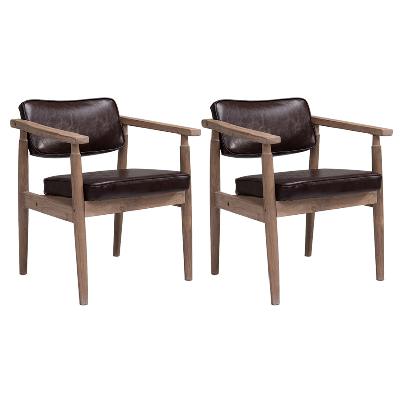 Country Style Dining Arm Chairs Open Back Leather Upholstered Armchair Dark Coffee 2 Piece Set Walnut Clearhalo ' kitchen&dining_furn' 'Dining Chairs' 'Dining Tables & Seating' 'dining_chair' 'furn' 'furn_dining_chair' 'Furniture' 'furniture_dining_chair' 'Kitchen & Dining Furniture' 'kitchen' 3702214