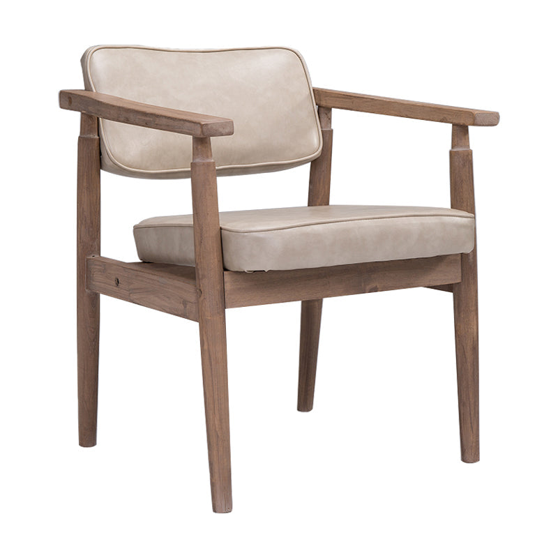 Country Style Dining Arm Chairs Open Back Leather Upholstered Armchair Off-White 1 Piece Walnut Clearhalo ' kitchen&dining_furn' 'Dining Chairs' 'Dining Tables & Seating' 'dining_chair' 'furn' 'furn_dining_chair' 'Furniture' 'furniture_dining_chair' 'Kitchen & Dining Furniture' 'kitchen' 3702216