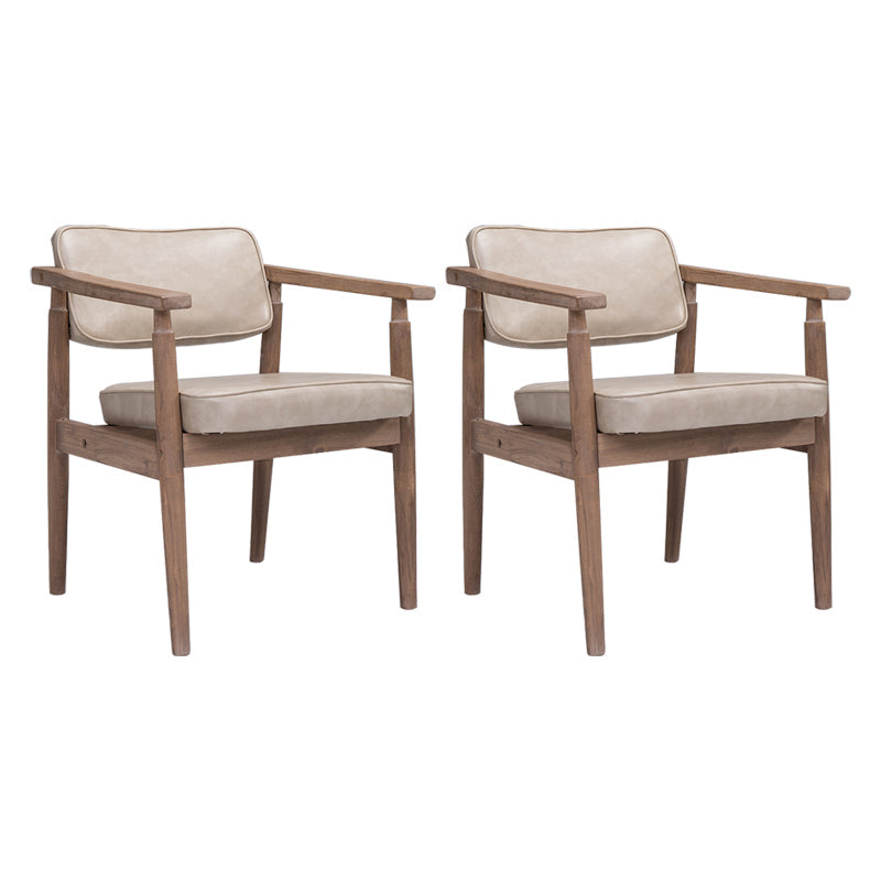 Country Style Dining Arm Chairs Open Back Leather Upholstered Armchair Off-White 2 Piece Set Walnut Clearhalo ' kitchen&dining_furn' 'Dining Chairs' 'Dining Tables & Seating' 'dining_chair' 'furn' 'furn_dining_chair' 'Furniture' 'furniture_dining_chair' 'Kitchen & Dining Furniture' 'kitchen' 3702217