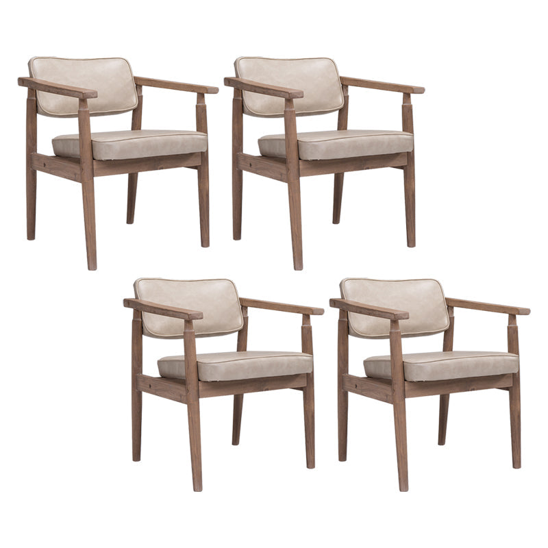 Country Style Dining Arm Chairs Open Back Leather Upholstered Armchair Off-White 4 Piece Set Walnut Clearhalo ' kitchen&dining_furn' 'Dining Chairs' 'Dining Tables & Seating' 'dining_chair' 'furn' 'furn_dining_chair' 'Furniture' 'furniture_dining_chair' 'Kitchen & Dining Furniture' 'kitchen' 3702218