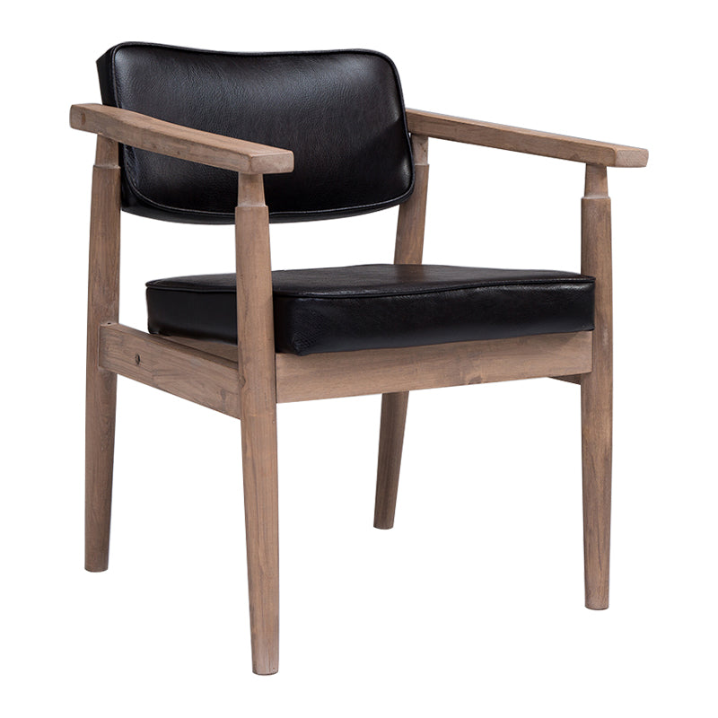 Country Style Dining Arm Chairs Open Back Leather Upholstered Armchair Black 1 Piece Walnut Clearhalo ' kitchen&dining_furn' 'Dining Chairs' 'Dining Tables & Seating' 'dining_chair' 'furn' 'furn_dining_chair' 'Furniture' 'furniture_dining_chair' 'Kitchen & Dining Furniture' 'kitchen' 3702219