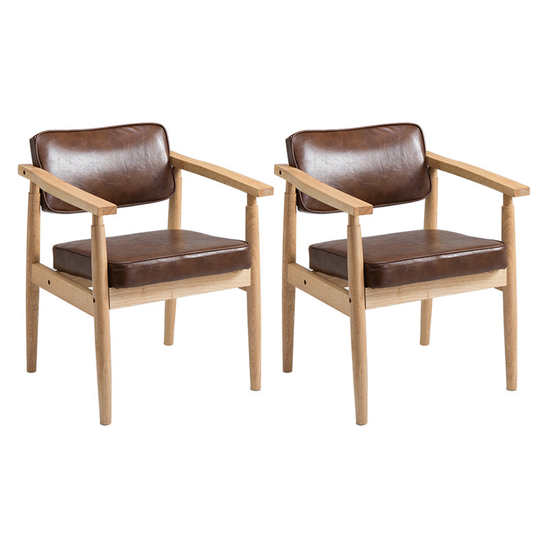 Country Style Dining Arm Chairs Open Back Leather Upholstered Armchair Light Brown 2 Piece Set Natural Wood Clearhalo ' kitchen&dining_furn' 'Dining Chairs' 'Dining Tables & Seating' 'dining_chair' 'furn' 'furn_dining_chair' 'Furniture' 'furniture_dining_chair' 'Kitchen & Dining Furniture' 'kitchen' 3702223