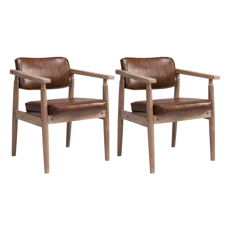 Country Style Dining Arm Chairs Open Back Leather Upholstered Armchair Light Brown 2 Piece Set Walnut Clearhalo ' kitchen&dining_furn' 'Dining Chairs' 'Dining Tables & Seating' 'dining_chair' 'furn' 'furn_dining_chair' 'Furniture' 'furniture_dining_chair' 'Kitchen & Dining Furniture' 'kitchen' 3702228