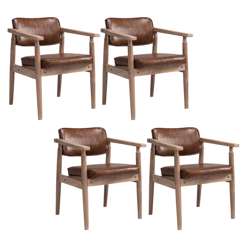 Country Style Dining Arm Chairs Open Back Leather Upholstered Armchair Light Brown 4 Piece Set Walnut Clearhalo ' kitchen&dining_furn' 'Dining Chairs' 'Dining Tables & Seating' 'dining_chair' 'furn' 'furn_dining_chair' 'Furniture' 'furniture_dining_chair' 'Kitchen & Dining Furniture' 'kitchen' 3702229