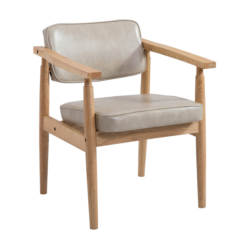 Country Style Dining Arm Chairs Open Back Leather Upholstered Armchair Off-White 1 Piece Natural Wood Clearhalo ' kitchen&dining_furn' 'Dining Chairs' 'Dining Tables & Seating' 'dining_chair' 'furn' 'furn_dining_chair' 'Furniture' 'furniture_dining_chair' 'Kitchen & Dining Furniture' 'kitchen' 3702238